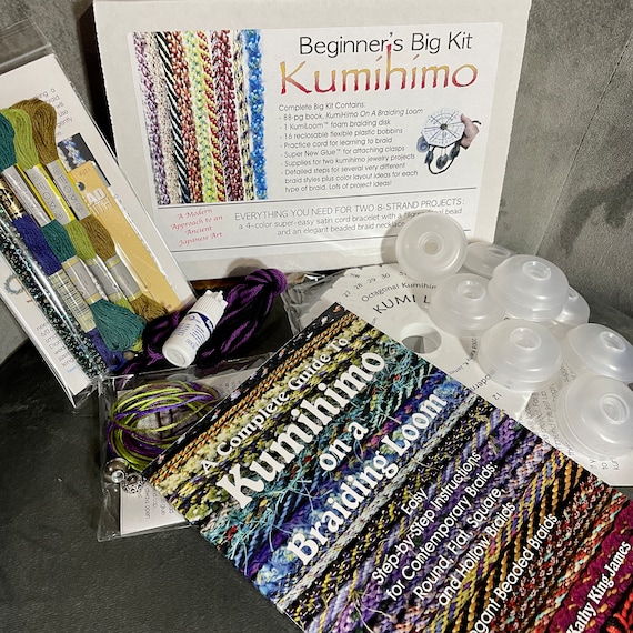 Kumihimo Big Kit for Beginners. Loom, Book, Bobbins, Bracelet Kit, Beaded  Necklace Kit, Glue. 