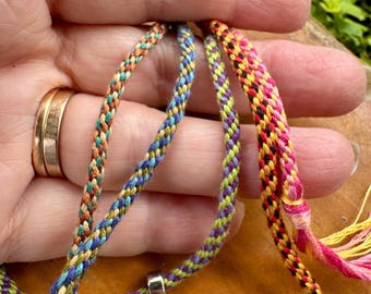 TINY Mini-Braid Kumihimo Kit. 8 strands cotton floss. Makes multiple necklaces or bracelets. 5.5 foot braid!.