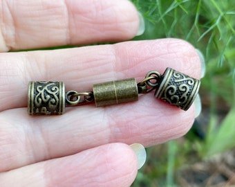 Bronze Decorative 5.8mm End Caps with Magnetic Clasp. Assembled.