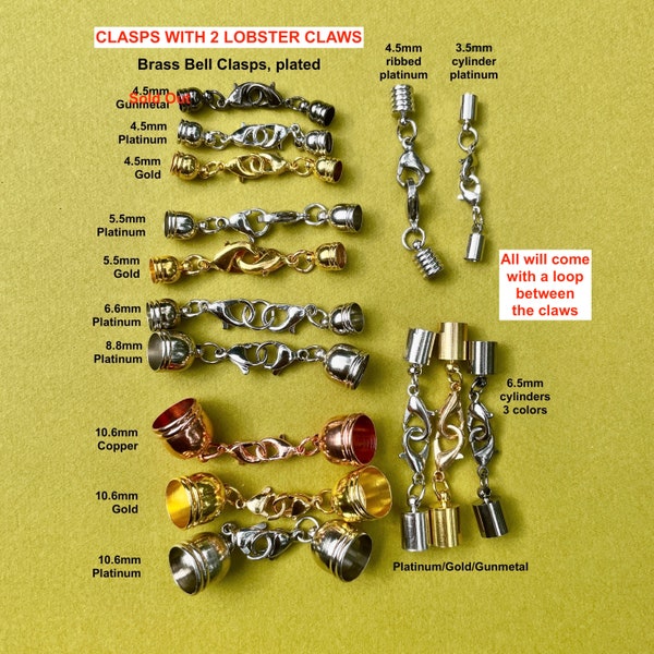 End Cap Clasp sets for Necklaces.  Lobster clasps on both ends. Also work on lanyards or front-opening necklaces. Choice of 14 sizes/styles.