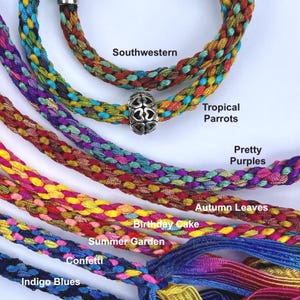 Tie-Dye Ribbon/Satin Bracelet Kit. Easy Kumihimo project, with decoration & clasp. Color choices.
