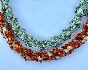 Rayon Chenille Beaded Necklace Kit. Choice of 8 combos & many bead colors. Kumihimo 16-strand. Japanese 8/0 glass beads.