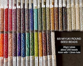 6/0 Glossy & Matte Miyuki Glass Seed Beads, 20g Tubes. Japanese