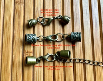 Bronze Clasps with Lobster Clasp. Choice of end caps 5.9mm, 5.8mm, 4.7mm.