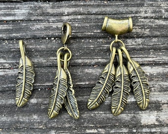 Bronze Feather Pendants. Choice of single, double, or triple pendant. Small, antiqued. Reversible.