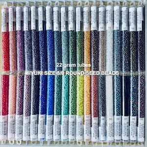 8/0 Glossy & Matte Miyuki glass seed beads, 22g tube. Japanese. 38 colors/finishes.