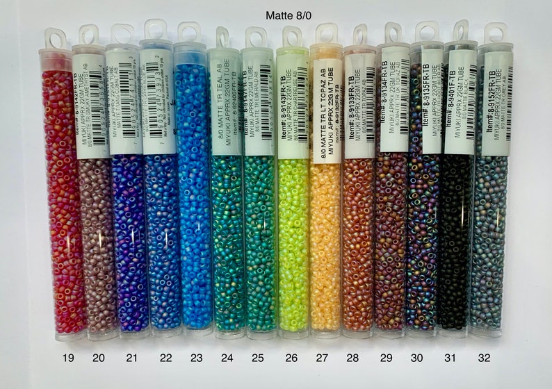 8/0 Matte Miyuki Japanese glass seed beads. 22 gram tube 800 beads. Choice of color finish. image 1