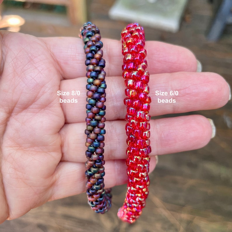 2-tone Spiral Beaded Bracelet Kit. Narrow Kumihimo 8-strand round braid. 8/0 seed beads. Stainless steel clasp & glue. Choice of colors. afbeelding 10