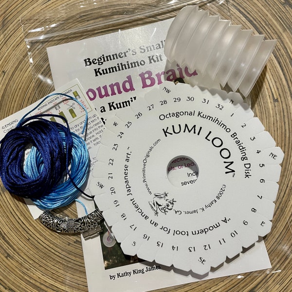 Kumihimo Beginning Kit: KumiLoom™, Bobbins, 12-pg Booklet, Necklace Kit. Choice of color & filigree tube.
