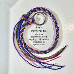 Keychain Braided Cord kit. Beginners' Kumihimo makes 2 keyrings or zipper pulls. Many colors!