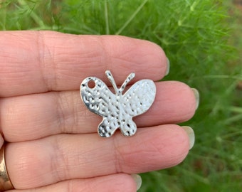 10 Butterfly Charms. Hammered & silver-plated. Reversible. Set/10.