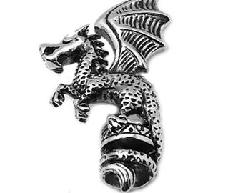 Flying Dragon with Swirling Tail Stainless Steel Pendant for necklaces (kumihimo or other style)