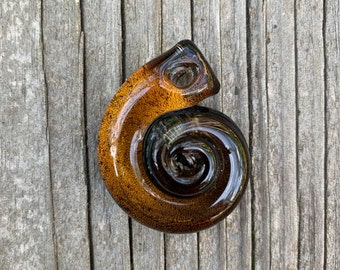 2 Dichroic Glass Snails. Solid glass with copper/gold base. Hand lampwork. Set/2.