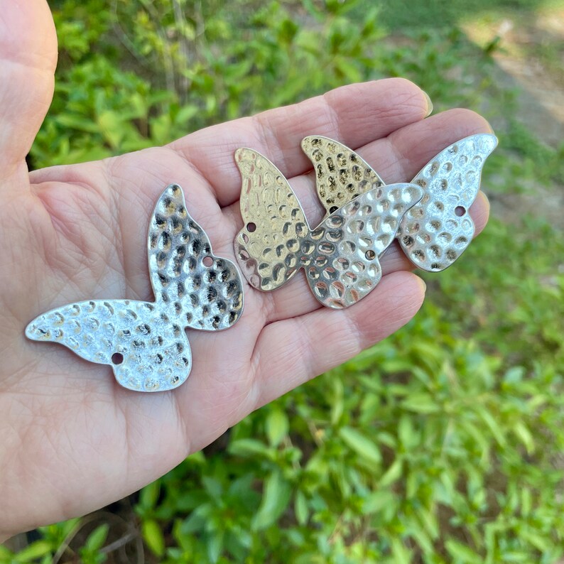 3 Hammered Butterflies. Curved bracelet connector. Set/3. image 1