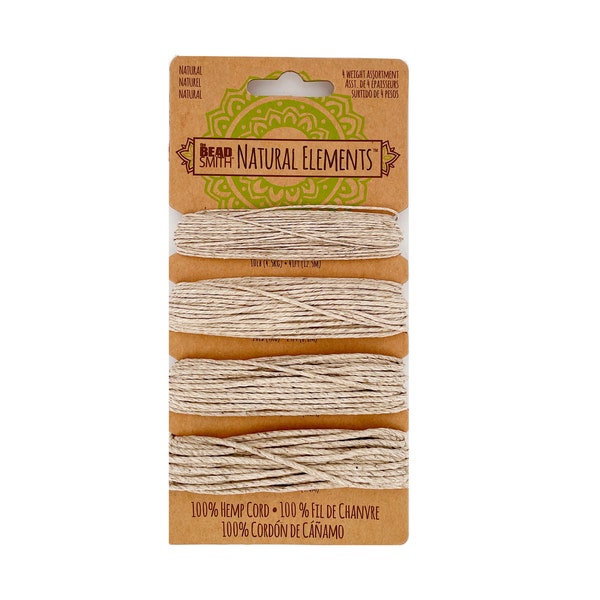 Hemp Cord, Assorted Natural, Beadsmith Natural Elements 10-20-36-48 lb test. Total 104 feet.