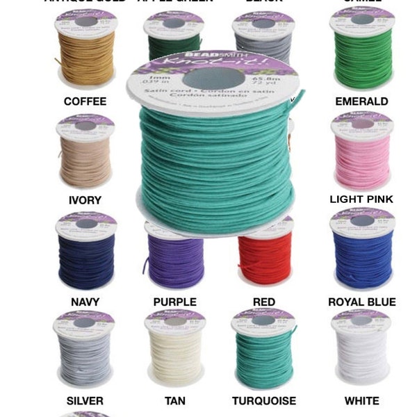 Satin Beading Cord 1mm 72 yard rolls