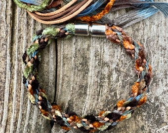 Moody Pines Bracelet Kit w/magnetic clasp. Mixed textures & cords. 12-strand easy project!.