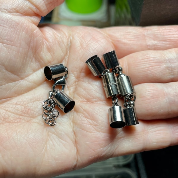 Gunmetal Black Clasps, 6.5mm end caps. 3 styles: Lobster claw clasp, magnetic cylinder, or locking magnetic clasp.