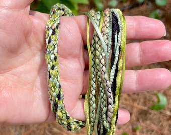 Crazy Kiwi Bracelet Kit. 16-strand Kumihimo. mix of different yarns/cords, approx 7.2mm rustic round braid. Choice of clasps.