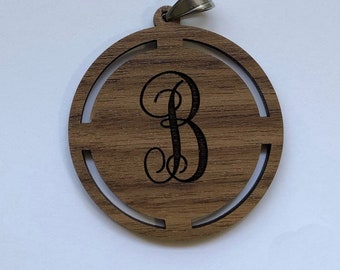 Personalized Hardwood Pendant Laser Engraved - choose your initial - Cord included