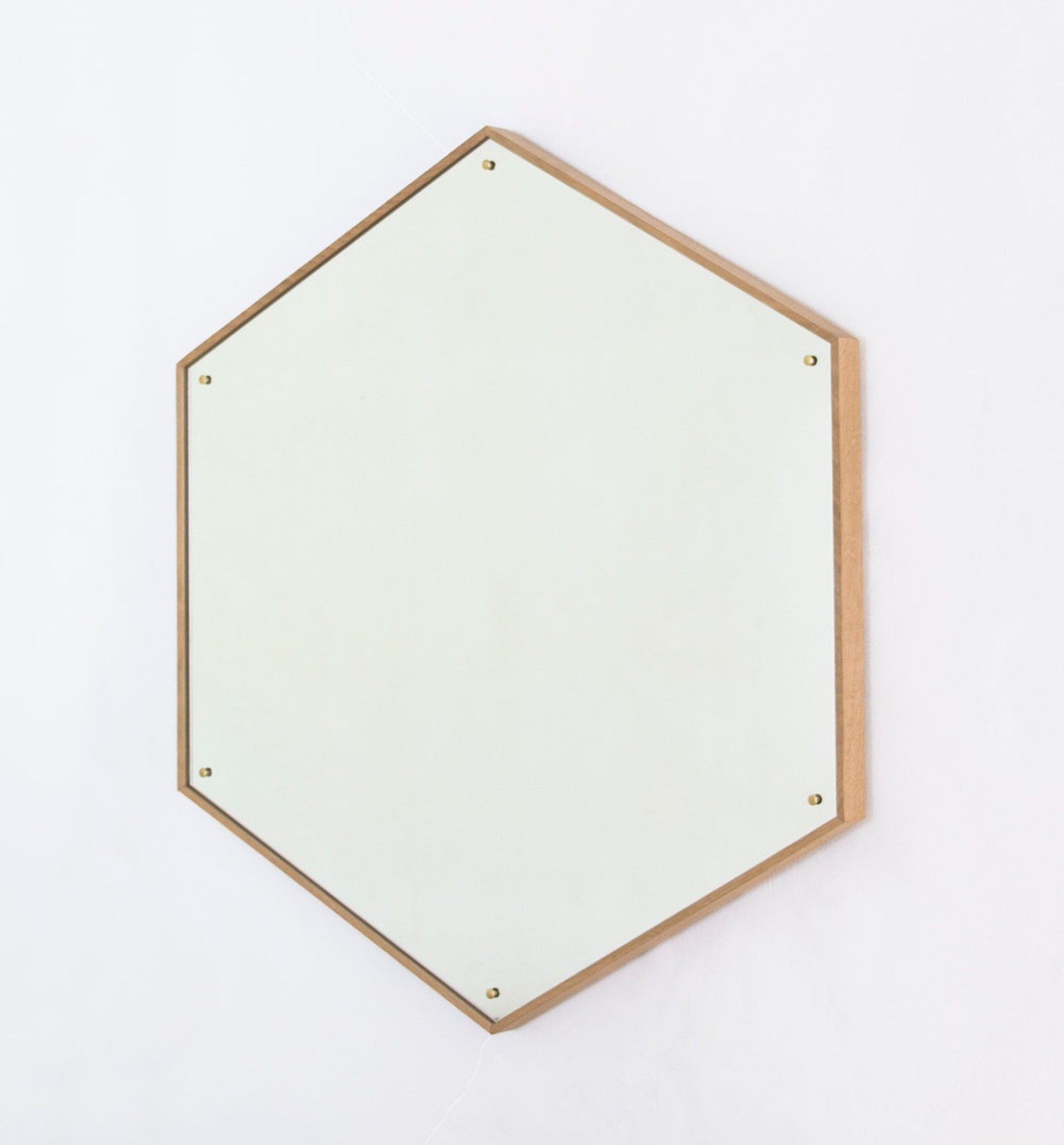 HEX Mirror Large Hexagon Mirror Waxed White Oak Brass Etsy