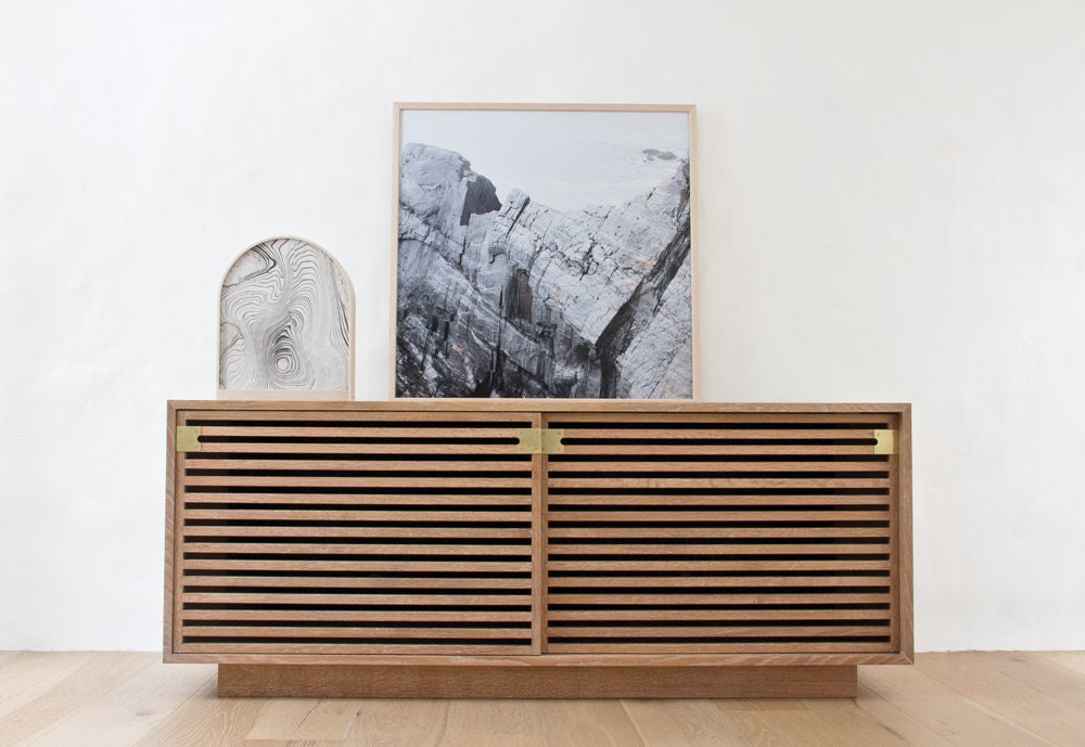 Slatted Media Console White Oak Tv Stand With Slatted Media Console White Oak Tv, Tv Console Table White And Wooden