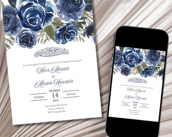 Floral Islamic Wedding Invitation: Nikkah, Muslim Invite (Digital Printable)