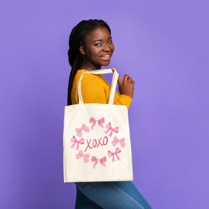 Coquette Tote Bag | White Canvas Tote with Pink Bows | Girly Aesthetic Bag | Balletcore Cottagecore Tote | Cute Gift for Her | Pink Gifts