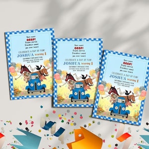 Fête du petit camion bleu, invitation de fête d'anniversaire de petit camion bleu, invitation de premier anniversaire de petit camion bleu, petit camion bleu