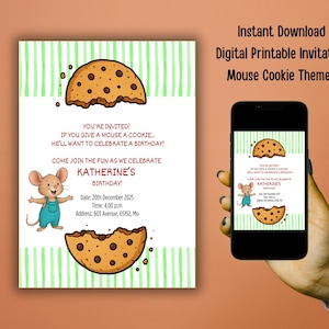Mouse Cookie Birthday Invitation: Storybook Party, Editable Template (Digital Download