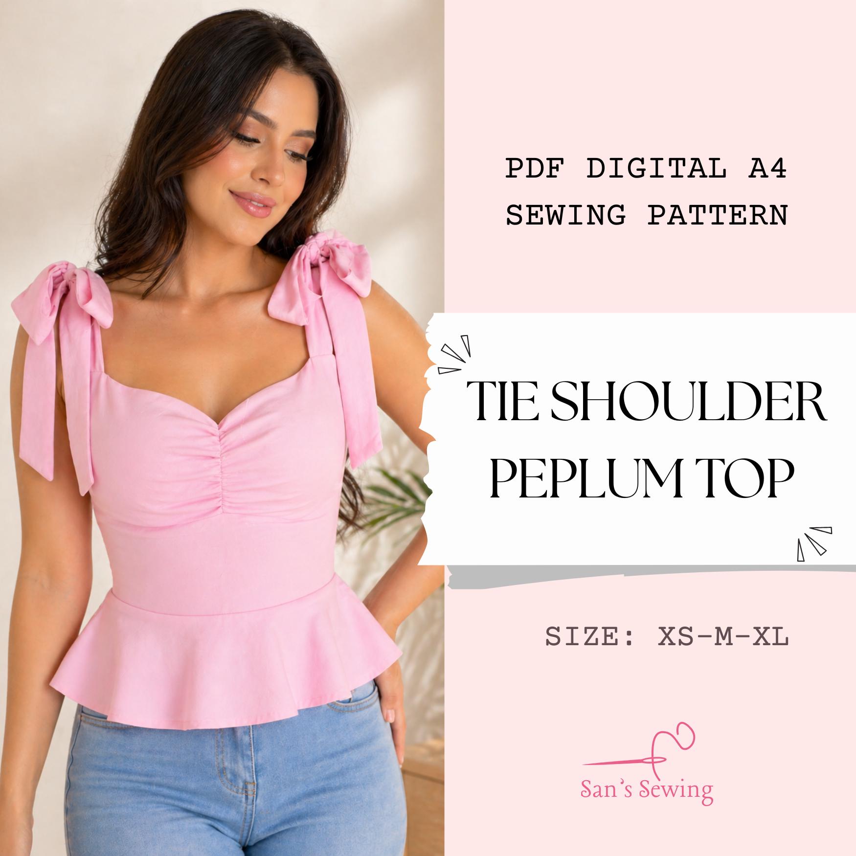 Tie Shoulder Peplum Top Sewing Pattern | Women’s Summer Blouse PDF ...