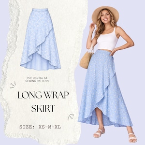 Maxi Wrap Skirt Sewing Pattern | Adjustable Tie Waist Skirt (One Size) PDF