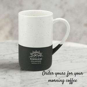 Mountain Sunrise Scripture Mug, Ceramic Speckled 13oz, Christian Coffee Mug, Lamentations 3:22-23, Faith Gift, Scripture Mug, Christian Gift