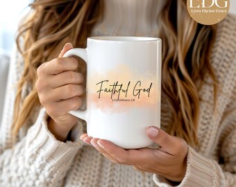 Christian Ceramic Cup with 1 Corinthians 1:9 Bible Verse, Inspirational Faith Mug, Daily Religious Reminder Gift, Unique Spiritual Drinkware