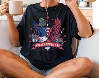 Independence Day Eagle T-shirt, Patriotic American Pride Tee, American Eagle Shirt, USA Freedom Celebration Apparel, 4th of July Shirts.