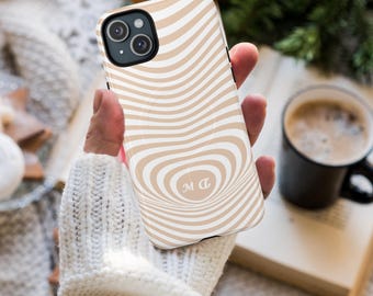 Personalized Monogram Stripe iPhone Case, Custom Color Initials Samsung Case, Tough Magnetic Phone Cover, Aesthetic Striped Protective Case