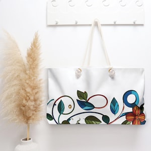Bolsa de fin de semana floral: estilo bohemio, ideal para viajes, playa y noche.