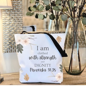 Bible Verse Canvas Tote Bag - Reusable Floral Scripture Shopping Bag for Christian Women, Church Carryall & Mom Gift, Motivational tote
