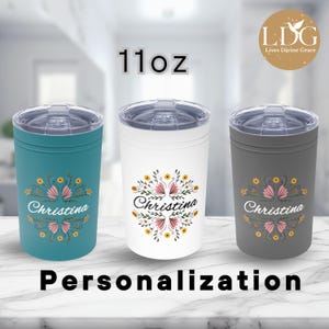 Personalized Wildflower Reusable Coffee cup, BOHO Floral Insulated Stainless-Steel Cup, 11 OZ Custom Tumbler, Special Tumbler Gift for Mom