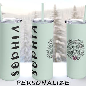 Taza de café reutilizable con diseño floral personalizado para mamá, taza de té de viaje de acero inoxidable, vaso de doble pared, regalo para el Día de la Madre, taza de café con aislamiento.