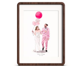 Retrato de pareja en acuarela a partir de una foto, regalo de aniversario de bodas personalizado para esposa, esposo y padres, regalo para un amigo, regalo de aniversario, arte mural.