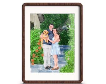 Retrato personalizado de pareja, regalo de aniversario en acuarela, pintura de compromiso