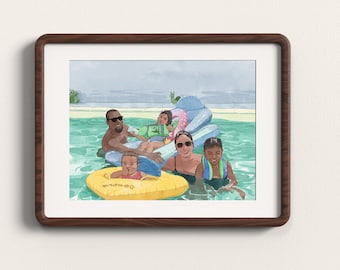 Impresión de retrato familiar personalizado, regalo personalizado para la familia, retrato en acuarela, regalo para la familia, regalo de aniversario, dibujo a partir de una foto