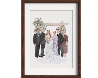 Retrato de acuarela personalizado, retrato familiar, retrato a partir de una foto, regalo familiar de Navidad, pintura personalizada, regalos para él y para ella, regalo de boda.