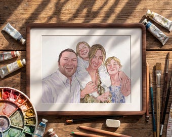 Retrato personalizado en acuarela, retrato familiar a partir de una foto, regalo para padres, pintura en acuarela, regalo de hija, regalo de boda/compromiso
