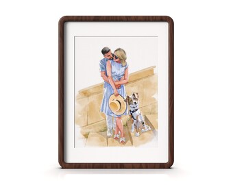 Retrato de acuarela personalizado a partir de una foto, regalo de compromiso, pintura de acuarela, regalo para parejas, regalo de aniversario para ella, regalos personalizados, mascota