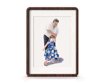 Retrato familiar personalizado en acuarela, Pintura personalizada en acuarela a partir de una foto, Retrato de los abuelos, Regalo para bebé, Regalo de primer aniversario, Boda