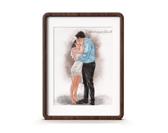 Retrato de propuesta de matrimonio, acuarela de compromiso, retrato personalizado de pareja, acuarela de compromiso, regalo para parejas, regalo de San Valentín