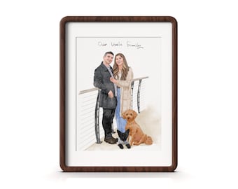 Retrato de acuarela personalizado: pareja, mascota, lugar de celebración, regalo de compromiso