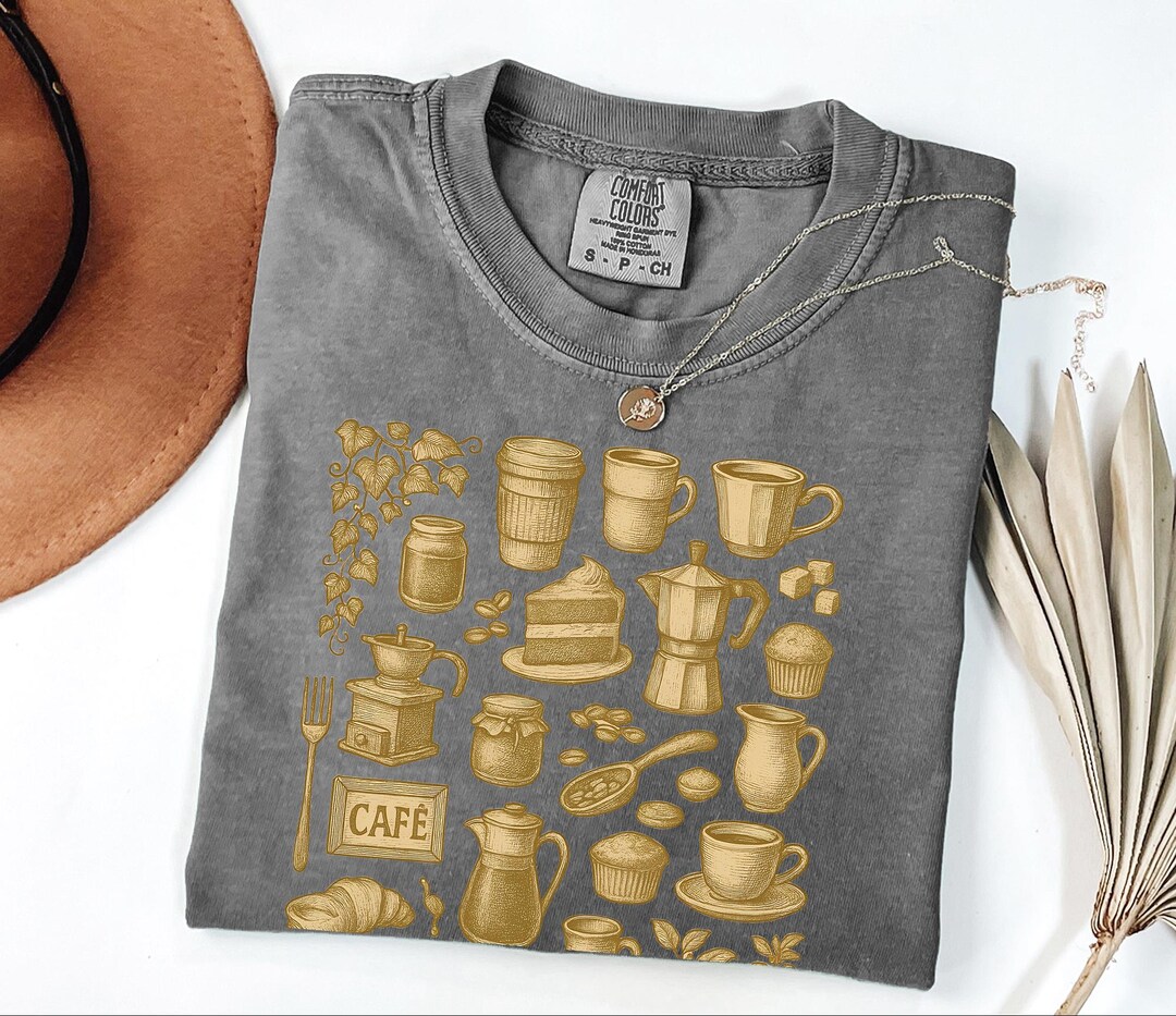 Vintage Cafe Graphic Tee Comfort Colors Coffee Lover Shirt Hand Drawn ...